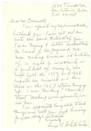 [Letter from Lucie K. Whitehead to T. N. Carswell - February 26, 1958]