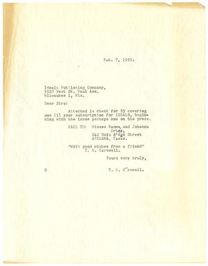 [Letter from T. N. Carswell to Ideals Publishing Company - February 7, 1959]