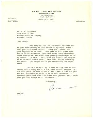 [Letter from Tom K. Eplen to T. N. Carswell - January 7, 1960]