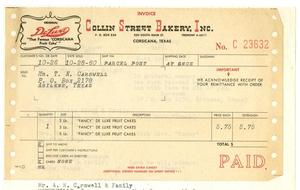 [Invoice from Collin Street Bakery to T. N. Carswell - October 28, 1960]