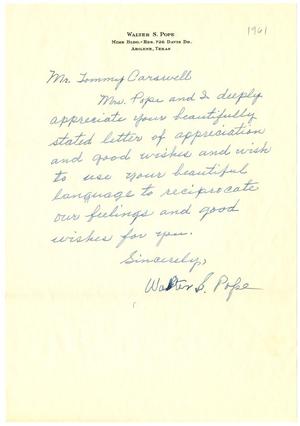 Primary view of object titled '[Letter from Walter S. Pope to Mr. Tommy Carswell - 1961]'.