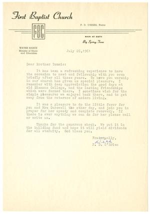 [Letter from P. D. O'Brien to T. N. Carswell - July 26, 1961]
