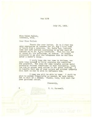 Primary view of object titled '[Letter from T. N. Carswell to Helen Muller - July 28, 1965]'.