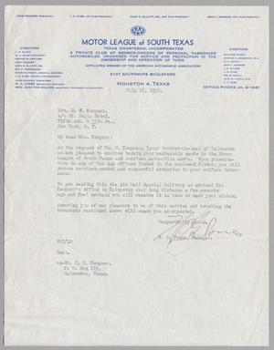 [Letter from W. G. Jones to Jeane Kempner, July 18, 1958]