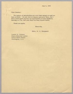 [Letter Jeane Kempner to Lyndon B. Johnson, June 9, 1959]