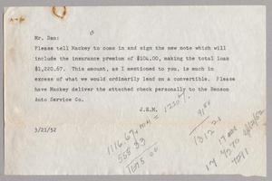 [Letter from J. E. Meyers to Mr. D. W. Kempner, March 21, 1952]