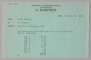 [Message from D. W. Kempner to R. I. Mehan, November 22, 1954]