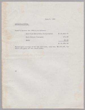[Memorandum: Jeane's Income, 1954]