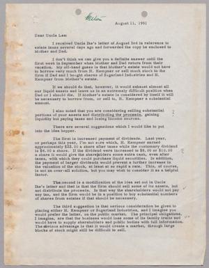 Primary view of object titled '[Letter from Harris Leon Kempner to Robert Lee Kempner, August 11, 1951]'.