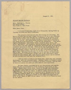Primary view of object titled '[Letter from D. W. Kempner to Mary Jean Thorne, August 3, 1951]'.