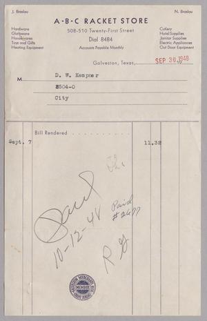 [Invoice for Bill Rendered by A-B-C Racket Store, September 1948]