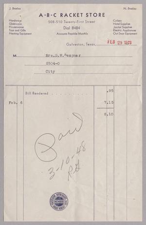 Primary view of object titled '[Invoice for Bill Rendered by A-B-C Racket Store, February 1948]'.