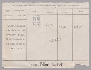 [Account Statement for Bonwit Teller, Sep-Oct., 1948]