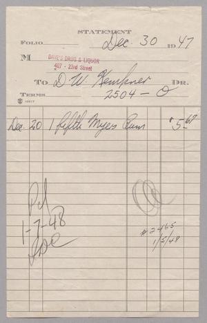 [Account Statement for Dave's Drug & Liquor Store, December 30, 1947]