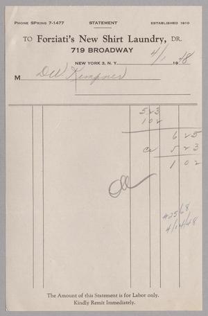 [Account Statement for Forziati's New Shirt Laundry, April 1948]