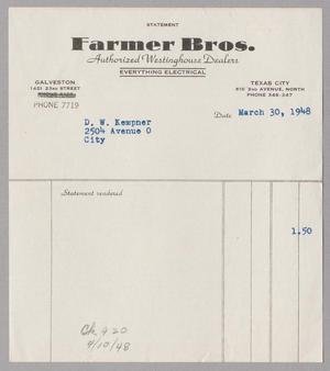 [Account Statement for Farmer Bros., March 30, 1948]
