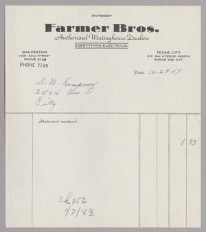 [Account Statement for Farmer Bros., December 29, 1947]
