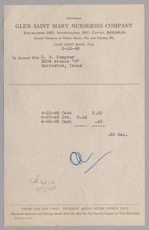 Primary view of object titled '[Account Statement for Glen Saint Mary Nurseries Company, April 1948]'.