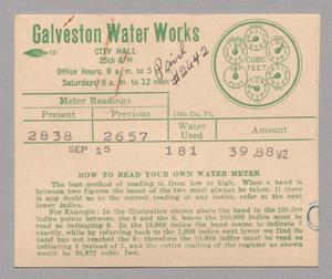 Galveston Water Works Monthly Statement (2504 O 1/2): September 1948