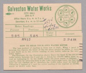 Galveston Water Works Monthly Statement (2524 O 1/2): April 1948
