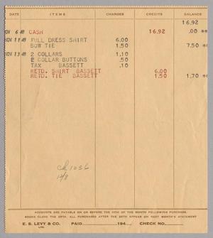 [Account Statement for E. S. Levy and Co., November 1948]