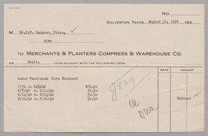 [Merchants & Planters Compress & Warehouse Co. Debit Statement, August 31, 1948]
