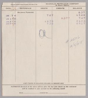 Primary view of object titled '[Account Statement for Magnolia Petroleum Company, January, 1948]'.