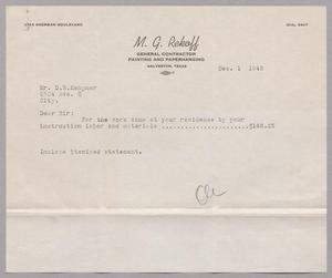 [Invoice from M. G. Rekoff to D. W. Kempner, December 1, 1948]