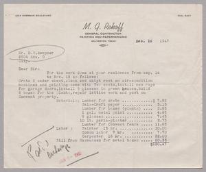 [Invoice from M. G. Rekoff to D. W. Kempner, December 16, 1947]