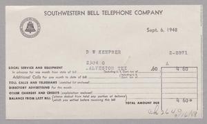 [Southwestern Bell Telephone Bill, September 6, 1948]