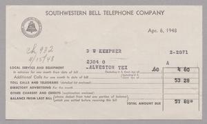 [Southwestern Bell Telephone Bill, April 6, 1948]