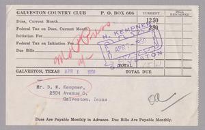 [Monthly Bill for Galveston Country Club: April 1950]