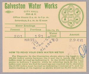Galveston Water Works Monthly Statement (2524 O 1/2): March 1950