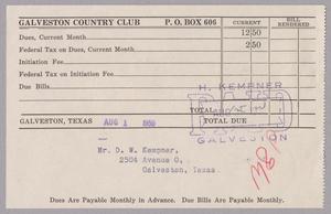 [Monthly Bill for Galveston Country Club: August 1950]