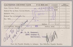 [Monthly Bill for Galveston Country Club: October 1950]