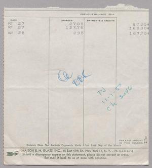 [Account Statement for Maison E. H. Glass, Inc., October 1950]