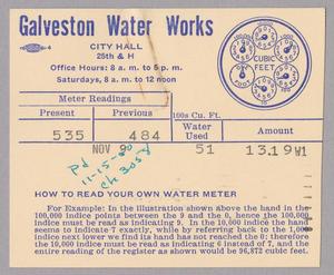 Galveston Water Works Monthly Statement (2524 O 1/2): November 1950
