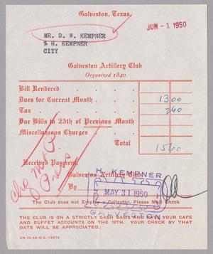 [Monthly Bill for Galveston Artillery Club: June 1950]