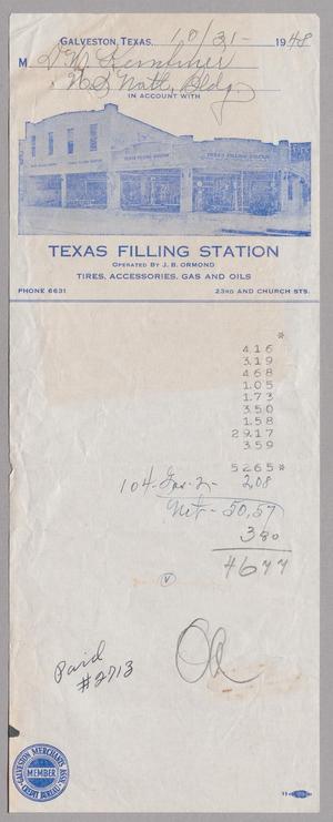 [Account Statement for Texas Filling Station: October 1948]