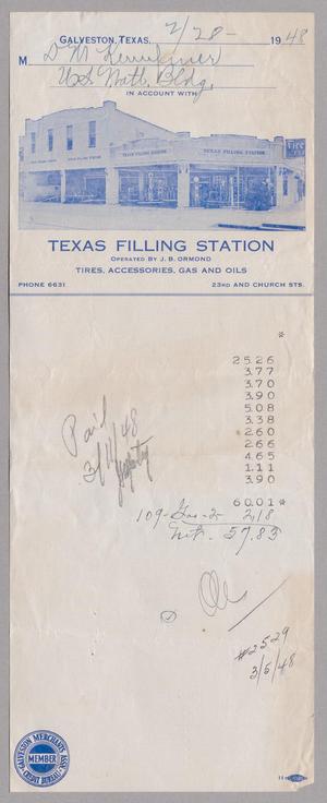 [Account Statement for Texas Filling Station: February 1948]