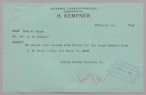 [Message from John M. Hogan to D. W. Kempner, April 13, 1948]