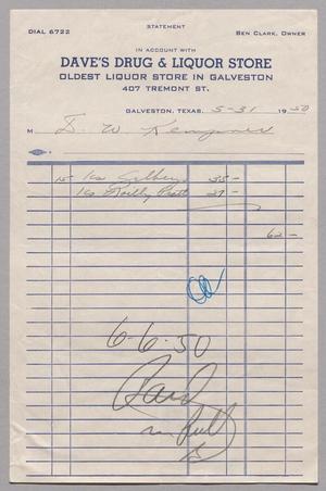 [Account Statement for Dave's Drug & Liquor Store, May 31, 1950]