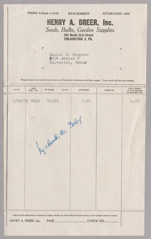 [Account Statement for Henry A. Dreer Inc., July 1949]
