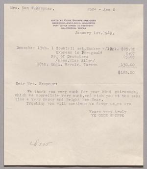 [Letter from Ye Odde Shoppe to Mrs. Dan W. Kempner, January 1, 1949]