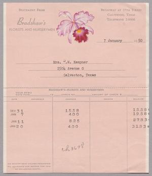 Primary view of object titled '[Monthly Florist Statement: January 7, 1950]'.