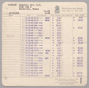 Primary view of object titled '[Bill from Ritz-Carlton Hotel, October 1949]'.