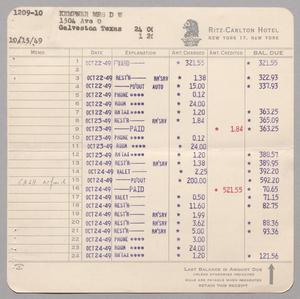 Primary view of object titled '[Bill from Ritz-Carlton Hotel, October 1949, #2]'.