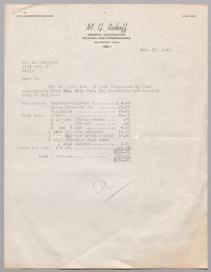[Invoice from M. G. Rekoff to D. W. Kempner, February 18, 1949]