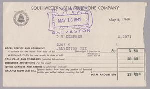 [Invoice for Telephone Services, May 6, 1949]