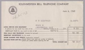 [Invoice for Telephone Services, June 6, 1949]